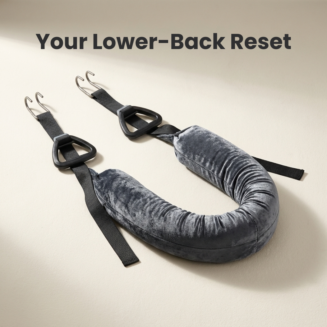 A desk worker using LumbarLift after stepping away from the workday